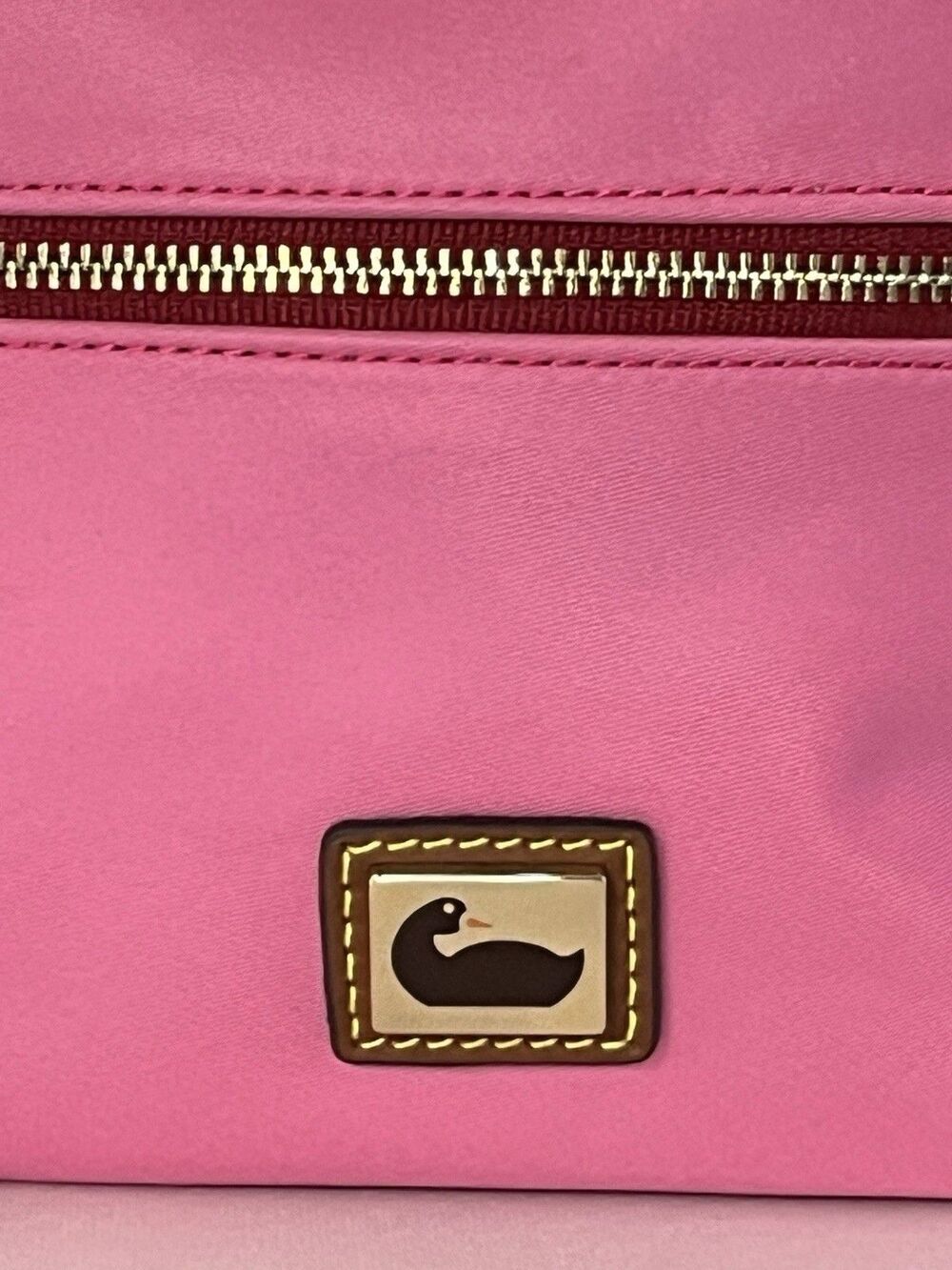 Dooney Bourke Pink Nylon Crossbody Shoulder Bag Brown Leather Trim Duck Logo NWT - Picture 3 of 16